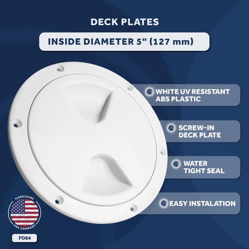 Five Oceans 5" Boat Hatch, Marine Access Hatch, Round Inspection Deck Plate Hatch with Detachable Cover, UV Resistant ABS White Plastic, for Pontoon, Fishing Boat, Bass Boat, Yacht, Sailboat - FO84