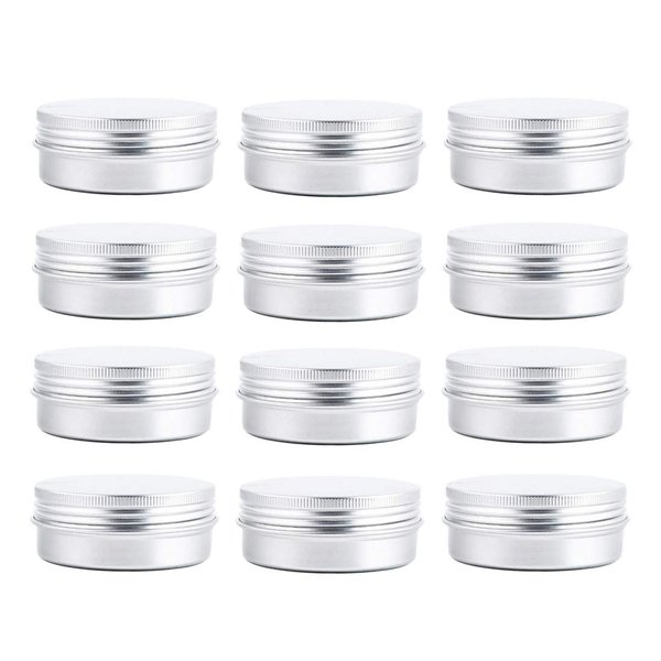 ericotry 12 pcs of 2 Oz/ 60 ML Silver Aluminum Tins Empty Slip Slide Round Containers with Tight Sealed Twist Screwtop Cover for Powder Lip Balm Lotion Make Up Eye Shadow Cream