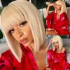 21AE Glueless Wigs Silky Straight 613 Blonde Human Hair Bob Wig with Bangs, HD Lace Pre plucked Blunt Cut, 10 Inch Short Bob Wigs With Bangs Brazilian Virgin Hair, 613 Blonde Wig with Bangs