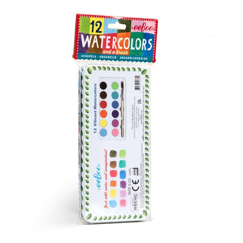 eeBoo: Tree of Life 12 Watercolors - Paint Set w Brush, Beautiful Design Tin Box, 12 Vibrant Colors, Kids Art Supplies, Ages 3+