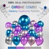 Chrome Purple and Blue Balloon Garland Arch Kit 130Pcs Double stuffed lilac Silver Metallic Balloons For 2024Graduation Galaxy Space Disco Theme Video Game for Euphoria Party birthday decorations
