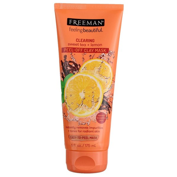 Freeman Clearing Peel Off Clay Facial Mask, Cleansing and Oil Absorbing Beauty Face Mask with Sweet Tea and Lemon, 6 oz, 3 Pack