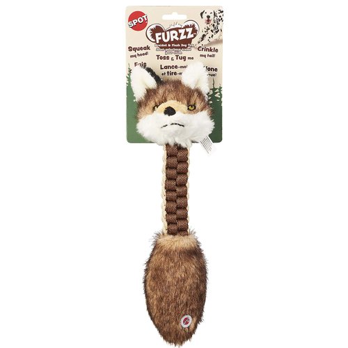 SPOT Furzz Braided Nylon & Plush Dog Toy 13" Assorted Figures