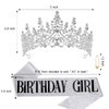CHANACO Birthday Crown Tiaras for Women Birthday Girl Sash Silver Crystal Birthday Tiara Rhinestone Birthday Headband Princess Crown for Girls Hair Accessories Happy Birthday Party Decorations