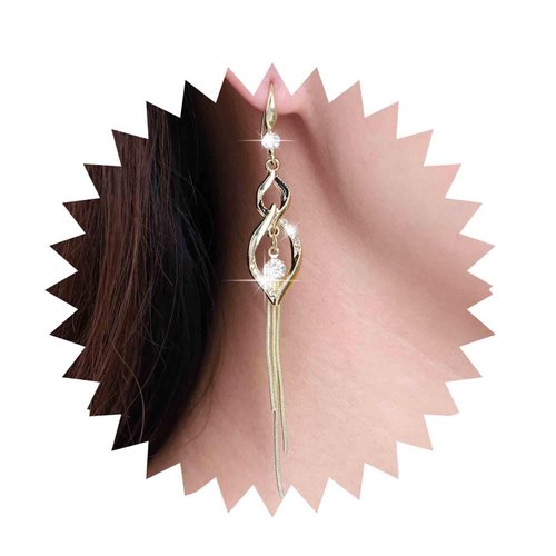 Sttiafay Vintage Crystal Dangle Earrings Long Rhinestone Chain Earrings Gold Swirl Square Drop Earrings Shine Cz Tassel Drop Earrings Jewelry for Women
