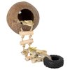 REPTIZOO Hermit Crab Coconut Shell Hideout, Leopard Gecko Hide Cave with Ladder, Reptile Coco Hut Cave Habitat with Suction Cup Terrarium Décor for Crested Gecko,Hermit Crab, Lizard, Leopard Gecko