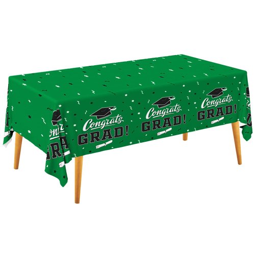 Graduation Party Decorations, Gongrats Grad Tablecover for Graduation Party Supplies, 3 pcs Green Table Cloths, 54"x108"