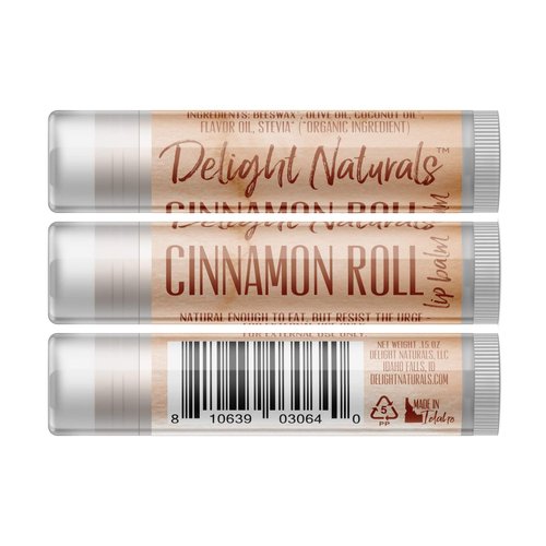 Delight Naturals Awfully Sweet Lip Balm Gift Set - Cinnamon Roll, Cookie Dough, Maple Donut, and S'Mores