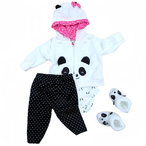 Reborn Baby Dolls Clothes 17inch Panda 4pcs Outfit Accessories for 14-20 Inch Newborn Baby Doll Girl&Boy Baby Doll Clothing Sets