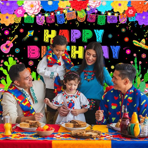 Avezano Fiesta Birthday Party Banner Mexican Fiesta Happy Birthday Backdrop Mexican Birthday Party Decorations Fiesta Theme Happy Birthday Banner Mexican Party Supplies 70.8 x 43.3 Inch