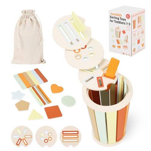 nunukids Color Sorting Toys for Toddlers 1-3 Toddler Montessori Toys Wooden Shape Color Sorting Sensory Toy Preschool Learning Activities Matching Game Educational Toy