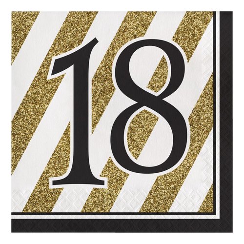 Creative Converting Black and Gold 18" Paper Luncheon Napkins, One size, Happy Birthday