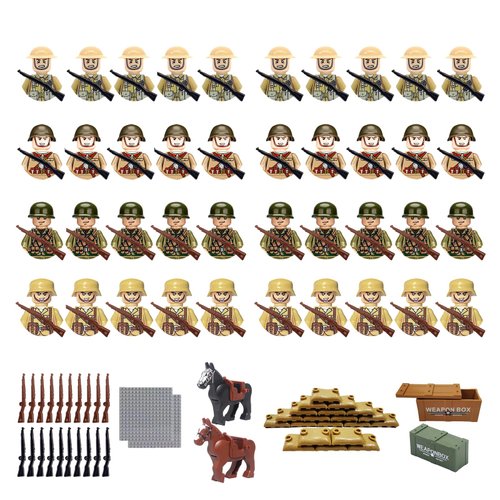 LEERFEI 106Pcs WW2 Army Figures Building Set,Military Action Figure, Including war Horses,Toy Soldiers Minifigure and Weapons,for Kids to Build a World War 2 Scene