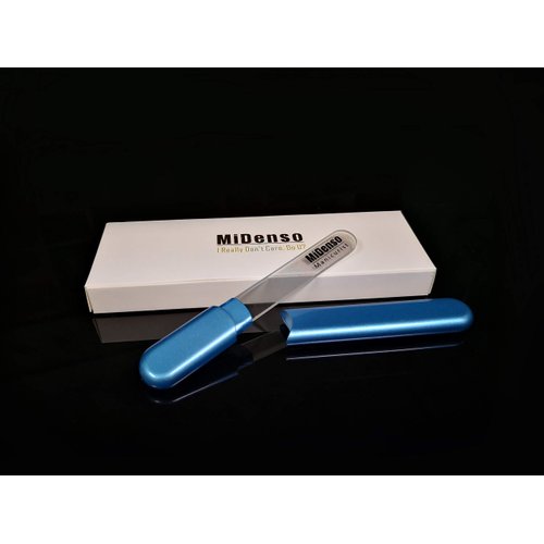 MiDenso Premium Glass Nail File with Case, Crystal Diamond Salon Best Beauty Nail Buffer for Natural and Acrylic Nails Christmas Gift for Woman and Man,Blue