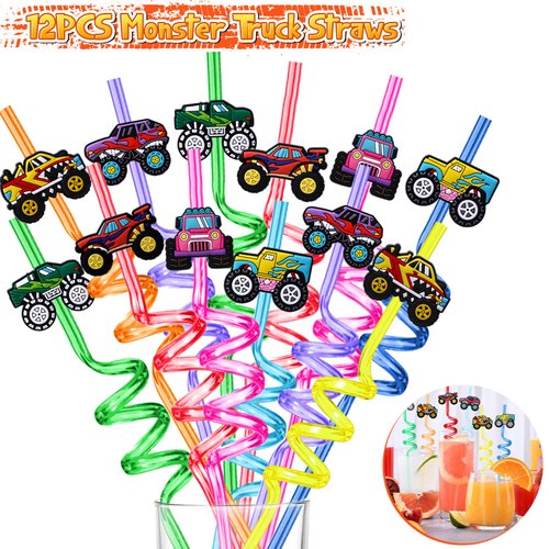 SNLN 98Pcs Monster Truck Party Favors Birthday Supplies for Boys Kids, Bubble Wands Drinking Straws Slap Bracelets Keychains Stickers Goodie Bag Stuffer Monster Truck Themed Birthday Party Supplies