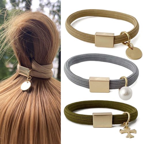 Bracelet Hair Ties for Thick Hair, 8mm Thick Hair Tie Bracelets for women with Gold Charm Cute Ponytail Holders Accessories No Damage for Girls Elastic Hair Bands No Slip Hair Ties for High Pony tails