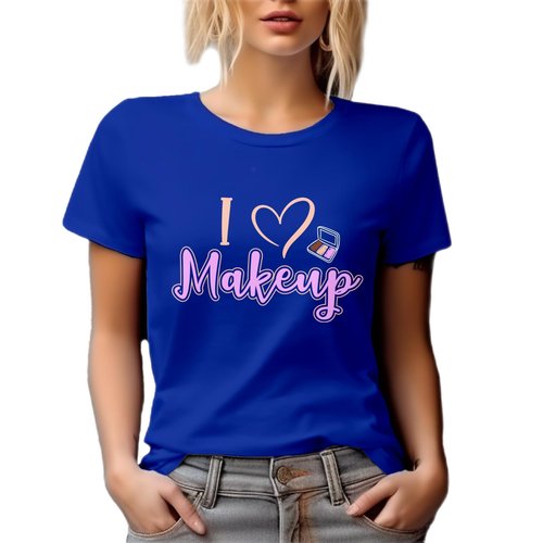 I Heart Makeup with Eyeshadow Palette, Beauty Themed Merch Gift for Makeup Artist or Lovers, Cosmetologists & Beauticians, Royal Blue T-Shirt, Medium