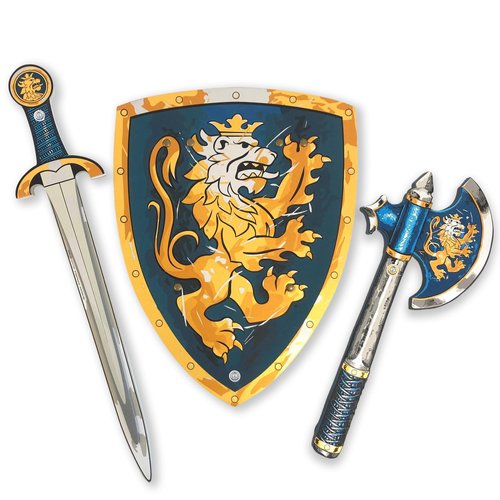 Liontouch - Noble Knight Toy Sword, Shield & Axe, Blue | Medieval Pretend Play Set in Foam for Children with Golden Lion Theme | Safe Weapons & Combat Accessories for Dress Up & Costumes for Boys