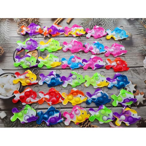 Roaqua 30 Packs Bulk Fish Backpack Keychain Mini pop Fidget，Birthday Party Favors,Summer Students Bubble Prize for boy and Little Girl,Kids
