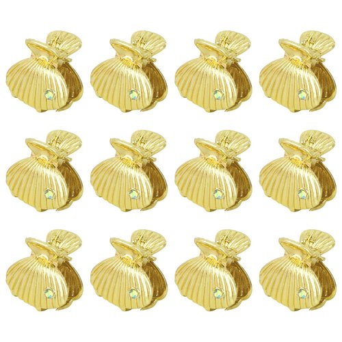 ACO-UINT 12 Pcs Shell Hair Clips for Women Girls, Gold Small Hair Claw Clips Sturdy Mini Metal Clips, Cute Clips for Hair Mermaid Costume Hair Accessories for Women and Girls