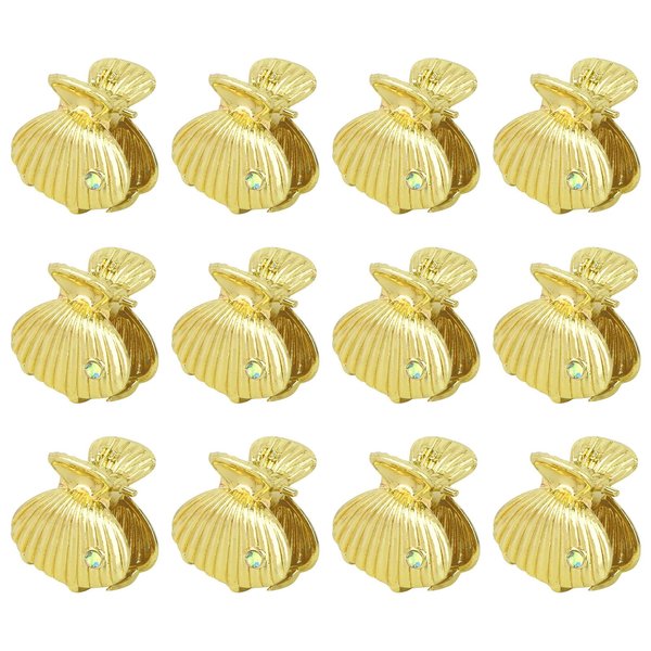 ACO-UINT 12 Pcs Shell Hair Clips for Women Girls, Gold Small Hair Claw Clips Sturdy Mini Metal Clips, Cute Clips for Hair Mermaid Costume Hair Accessories for Women and Girls