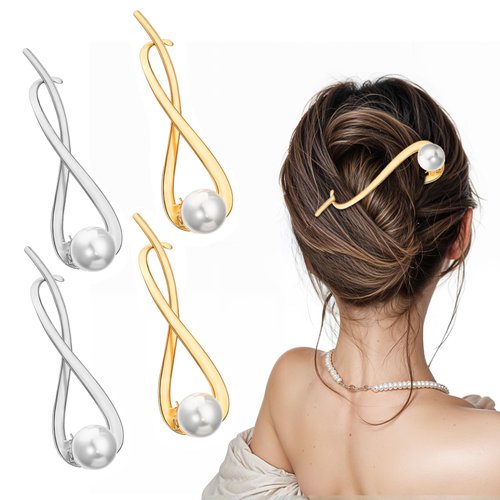 4 Pcs Pearl Barrettes for Women Elegant Pearl French Hair Pin Banana Hair Clips for Women, French Twist Hair Clip for Thick and Thin Hair, Hair Pins Hair Claws Pearl Hairpin for Women