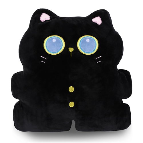 Abhtpty Cat Plush Pillow Adorable Kitten Stuffed Animal Cute Soft Kitty Stuffed Toy at Birthday Party or Christmas for Kids Teens Girls Boys (Black Cat)