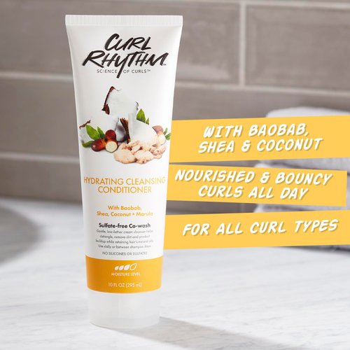 Curl Rhythm Hydrating Cleanser Conditioner - Co-wash with Shea, Marula, and Coconut - Curly Hair Conditioner - Removes Dirt and Buildup - 10 oz