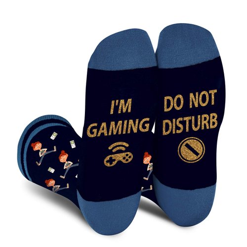 Funny Gamer Gaming Socks for Men Dad Women Boys - Do Not Disturb Gaming Novelty Cotton Crew Socks, Gamer Gift for Mens Teen Boys, Game Lovers Valentines Day Christmas Gift Stocking Stuffers- Blue