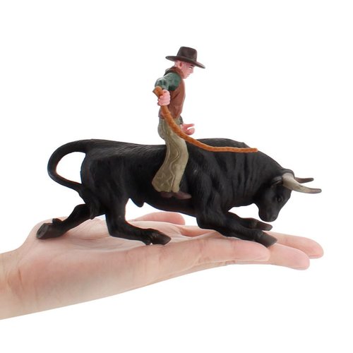 Desktop Ornaments Cowboy with Black Bull Figurine Farm Animal Cattle Figurine Western Riding Toy Playset for Bullfighter Playset Home Office Tabletop Decorative Human Figures Toys
