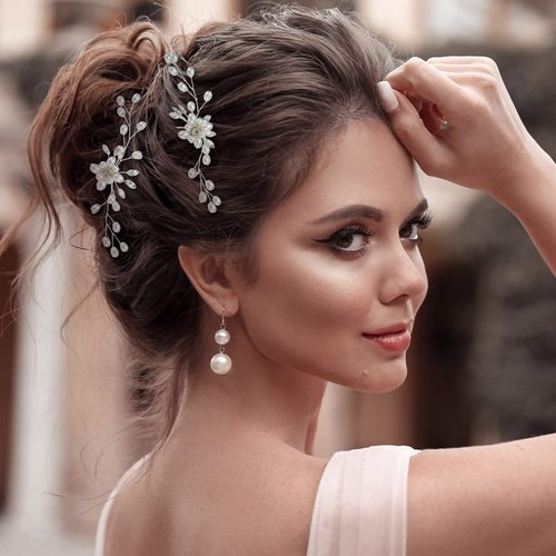 Juexica 48 Pack Wedding Hair Comb Bride Pearl Hair Accessories U-shaped Flower Rhinestone Hair Clips Prom Hair Jewelry for Brides Party Holiday