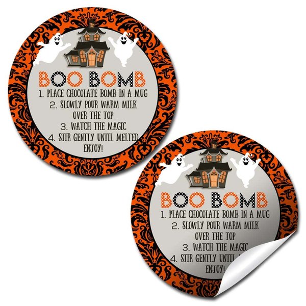 Boo Bomb Halloween Ghost Haunted House Themed Hot Cocoa Bomb Packaging Sticker Labels, Total of 40 2" Circle Stickers by Amanda Creation
