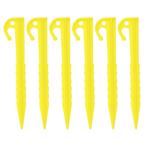 CamDesign 6PC Visible Yellow Plastic Universal Tent Pegs Ground Nail Stakes for Camping Gardening DJI Drone Landing Pad Canopies Landscaping Outdoor