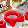 Hanaive 3 Pcs Red Face Wash Headband Wristband Set for Women SPA Bow Headbands Soft Facial Makeup Headband for Washing Face Shower Hair Supplies Christmas Skin Care Gift Winter