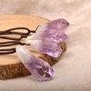 Paialco Big Natural Amethyst Quartz Crystal Point Pendant Necklace, Cord String