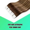 VINBAO Tape in Hair Extensions Human Hair Pu Blonde Real Hair Extensions Color #4 Ombre #27 Caramel Blonde #4 Brown Straight Remy Hair 50g Double Sided Tape in Extension 20pcs (18inch, 4/27/4)