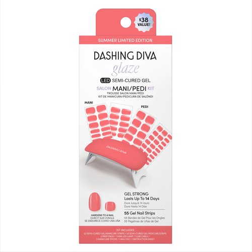 Dashing Diva Glaze Mani Pedi Kit​ - The Vitamin C Glaze - Comes with LED Nail Lamp - Long Lasting, Semicured Gel Nail Strips for Toes & Hands