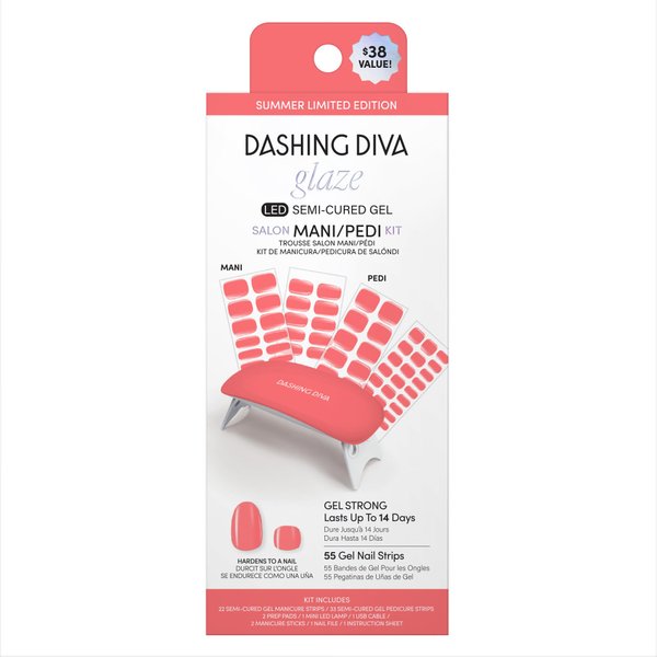 Dashing Diva Glaze Mani Pedi Kit​ - The Vitamin C Glaze - Comes with LED Nail Lamp - Long Lasting, Semicured Gel Nail Strips for Toes & Hands