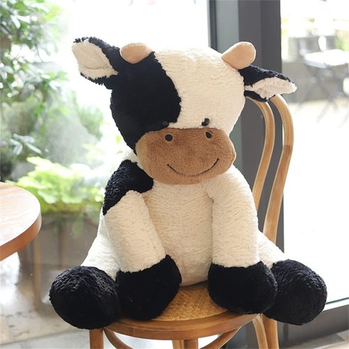 pangcangshu Cow Year Plush Toy Cute Cattle Stuffed Animals Cattle Soft Doll Kids Toys Birthday Gift for Children (Black and White, 50cm/19inch)