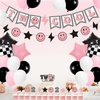 Two Cool Dude Pink Smile-Theme Birthday Party Decoration Set, Two Cool Girl Second Birthday Banner Cake Toppers Pink White Black Checker Balloons for Two Happy Face Party Supplies