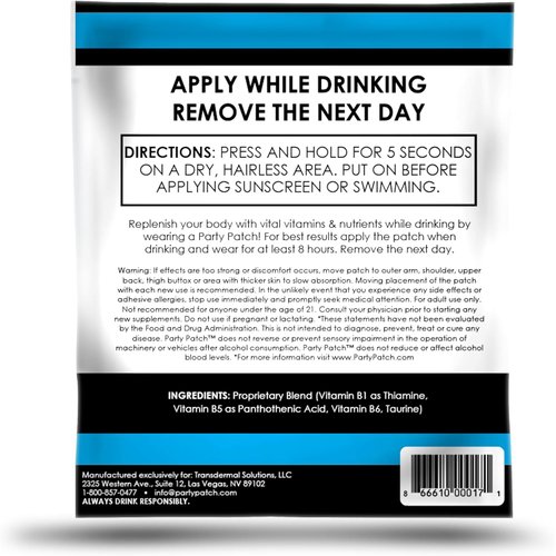 Zero Calories, Water-Resistant Recovery Patch for Parties and Nights Out - 5 Pack