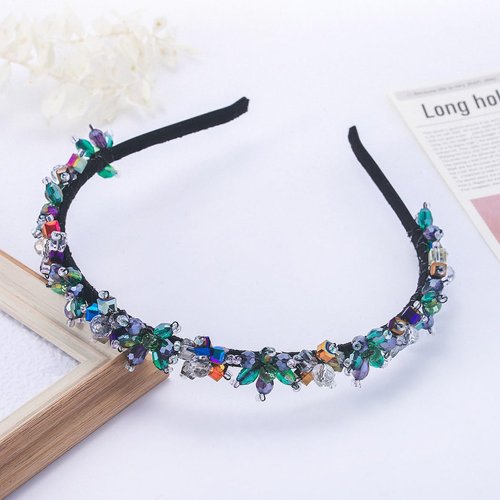 Formery Sparkle Flower Crystal Headband Black Colorful Crystal Beads Hairband Party Prom Wedding Handmade Beaded Floral Hair accessories for Women and Girls