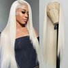 QMSSR 13X6 Lace Front Wig Long Straight Platinum Blonde Synthetic Lace Front Wigs for Fahison Women Pre Placked Natural Hairline Heat Resistant Fiber Hair Wig