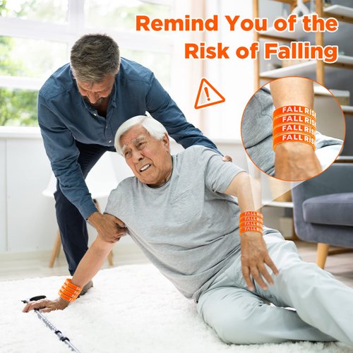 12 Pcs Fall Risk Bracelet Emergency Alert Wristband for Elderly Patient Wristbands Fall Risk Silicone Wristbands Rubber Bracelets for Men Women Kids Old People Gifts, Orange