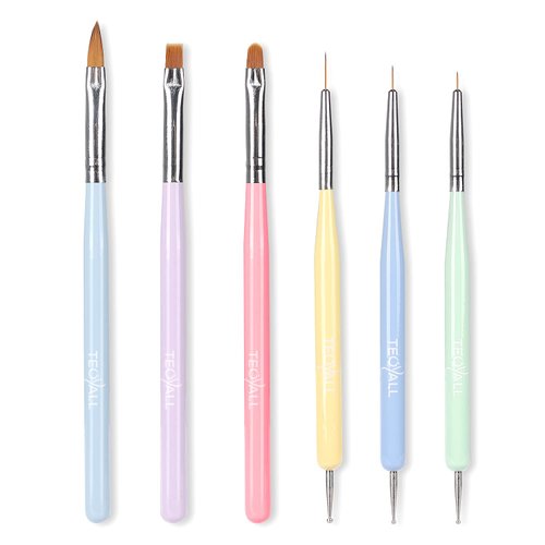 TEOYALL Nail Art Brushes, Nail Design Painting Brushes Builder Gel Brush Nail Dotting Tools Nail Fine Liner Brushes
