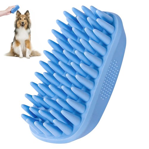 Dog Bath Brush,Rubber Dog Shampoo Grooming Brush, Silicone Shower Wash Curry Brush, Pet Scrubber for Short Long Haired Dogs Cats Massage Comb, Soft Shedding Bathing Brush Removes Loose & Shed Fur