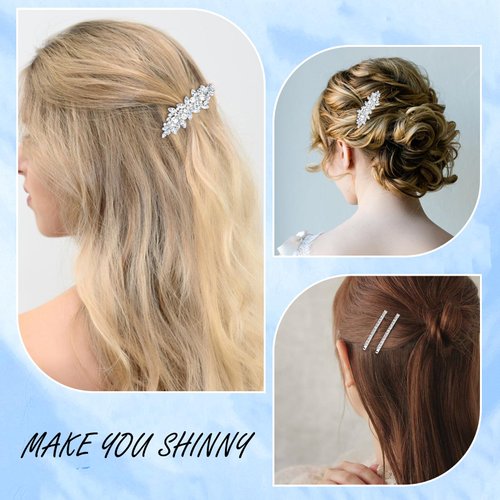 WHAVEL 4PCS Silver Hair Clips Rhinestone Hair Clips Bride Rhinestone Barrettes Fancy Hair Clips Wedding Prom Formal Hair Accessories for Women