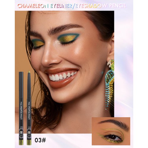 Colored Glitter Eyeliner Pencil, Chameleon Matte Metallic Eyeliner Pen Eyeshadow, Shimmer Retractable Eyeliner Waterproof Smudgeproof Longlasting, Highlighter Gel Eye Liner with Sharpener for Women-03
