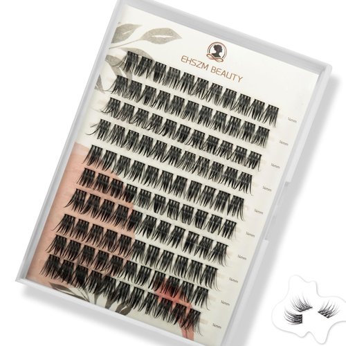 Natural Wispy Look,DIY Lash Clusters,14mm,Mega Individual lash Extensions, C Curl, Lightweight, Easy to Apply,EHSZM BEAUTY