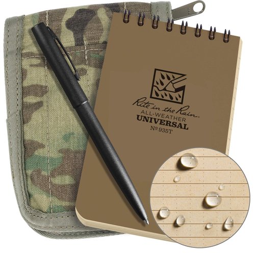 Rite in the Rain Weatherproof 3" x 5" Top Spiral Notebook Kit: MultiCam CORDURA Fabric Cover, 3" x 5" Tan Notebook, and Weatherproof Pen (No. 935M-KIT)